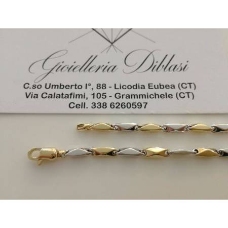 BRACCIALE ORO 18 Kt 750% Uomo Donna Unisex Bicolore GIALLO BIANCO Maglia Catena - 2