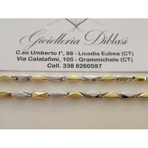 BRACCIALE ORO 18 Kt 750% Uomo Donna Unisex Bicolore GIALLO BIANCO Maglia Catena - 3