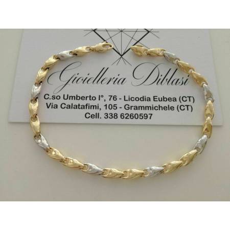 BRACCIALE Uomo Donna Oro 18 Karati 750% Unisex ORO GIALLO e BIANCO Bicolore - 1