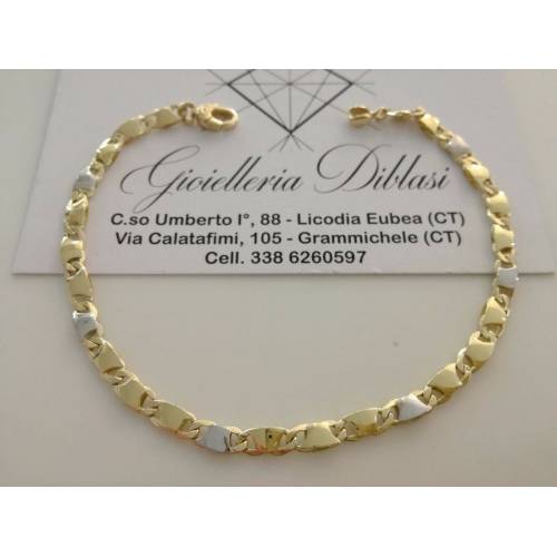BRACCIALE In ORO 18 Karati 750% Uomo Donna Bicolore GIALLO BIANCO Maglia Catena - 1