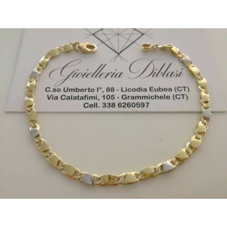 BRACCIALE In ORO 18 Karati 750% Uomo Donna Bicolore GIALLO BIANCO Maglia Catena - 1