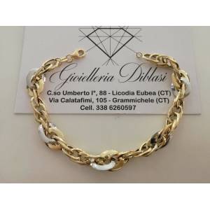 BRACCIALE Donna In ORO 18 Karati 750% Bicolore GIALLO BIANCO Maglia Ovali CATENA - 1