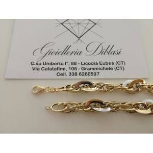 BRACCIALE Donna In ORO 18 Karati 750% Bicolore GIALLO BIANCO Maglia Ovali CATENA - 1 2
