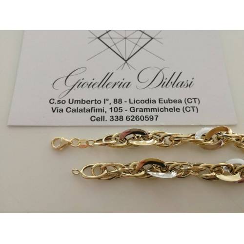 BRACCIALE Donna In ORO 18 Karati 750% Bicolore GIALLO BIANCO Maglia Ovali CATENA - 2