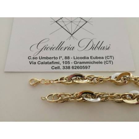BRACCIALE Donna In ORO 18 Karati 750% Bicolore GIALLO BIANCO Maglia Ovali CATENA - 2