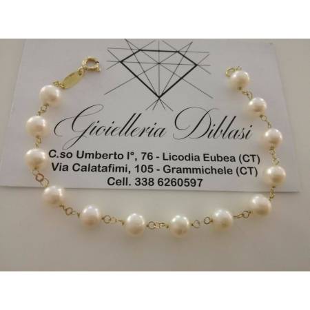 BRACCIALE Oro Donna 18 Karati 750% PERLE Naturali Acqua Dolce made in Italia - 1