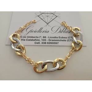 BRACCIALE In ORO 18 Karati 750%/1000 Donna Bicolore GIALLO BIANCO Maglia Catena - 1