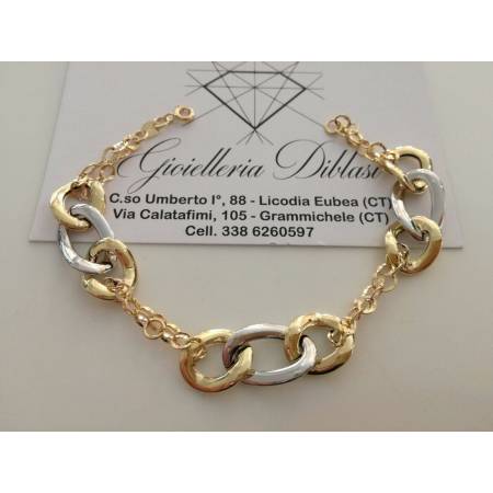 BRACCIALE In ORO 18 Karati 750%/1000 Donna Bicolore GIALLO BIANCO Maglia Catena - 1