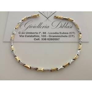 BRACCIALE ORO 18 Kt 750% Uomo Donna Unisex Bicolore GIALLO BIANCO Maglia Catena - 1