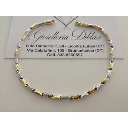 BRACCIALE ORO 18 Kt 750% Uomo Donna Unisex Bicolore GIALLO BIANCO Maglia Catena - 1