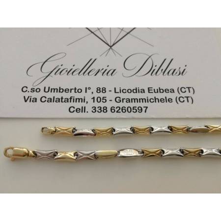BRACCIALE ORO 18 Kt 750% Uomo Donna Unisex Bicolore GIALLO BIANCO Maglia Catena - 2