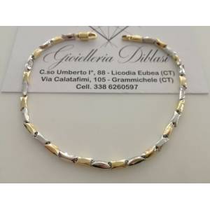 BRACCIALE In ORO 18 Karati 750% Uomo Donna Bicolore GIALLO BIANCO Maglia Catena - 1