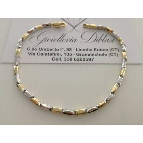 BRACCIALE In ORO 18 Karati 750% Uomo Donna Bicolore GIALLO BIANCO Maglia Catena - 1