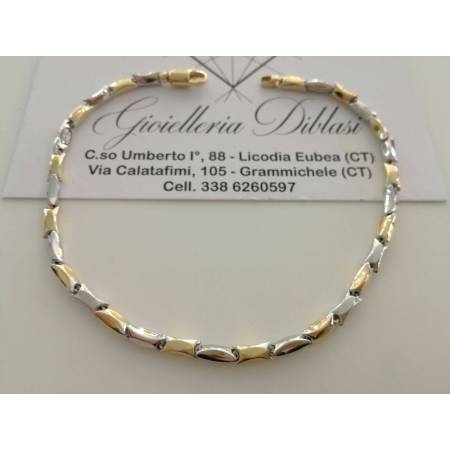 BRACCIALE In ORO 18 Karati 750% Uomo Donna Bicolore GIALLO BIANCO Maglia Catena - 1