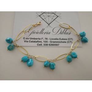 BRACCIALE Oro Donna 18 Karati 750%Turchese Naturale e ORO GIALLO Made in italy - 1