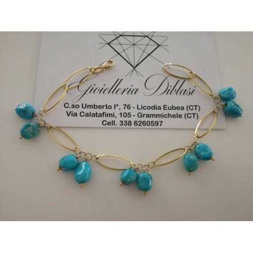 BRACCIALE Oro Donna 18 Karati 750%Turchese Naturale e ORO GIALLO Made in italy - 1