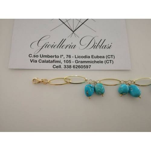 BRACCIALE Oro Donna 18 Karati 750%Turchese Naturale e ORO GIALLO Made in italy - 2