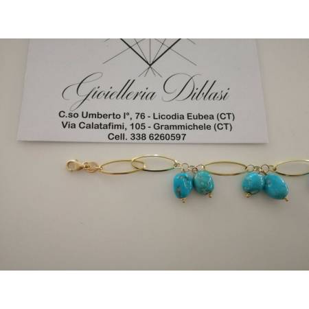 BRACCIALE Oro Donna 18 Karati 750%Turchese Naturale e ORO GIALLO Made in italy - 2