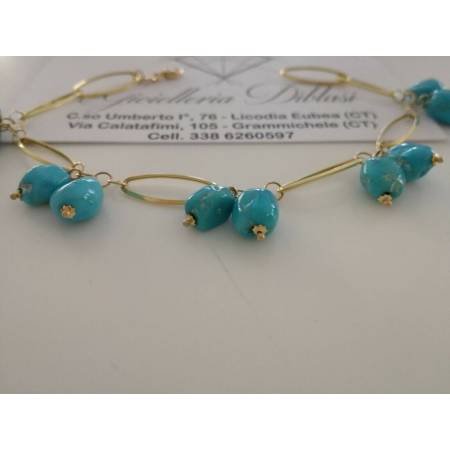 BRACCIALE Oro Donna 18 Karati 750%Turchese Naturale e ORO GIALLO Made in italy - 3