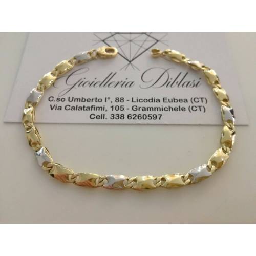 BRACCIALE In ORO 18 Karati 750% Uomo Donna Bicolore GIALLO BIANCO Maglia Catena - 1