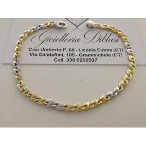 BRACCIALE In ORO 18 Karati 750% Uomo Donna Bicolore GIALLO BIANCO Maglia Catena - 1