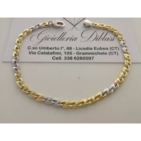 BRACCIALE In ORO 18 Karati 750% Uomo Donna Bicolore GIALLO BIANCO Maglia Catena - 1