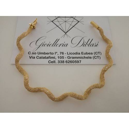 BRACCIALE Elastico Oro Donna 18 Karati 750% ORO GIALLO e Swarovski Made in italy - 1