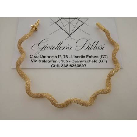 BRACCIALE Elastico Oro Donna 18 Karati 750% ORO GIALLO e Swarovski Made in italy - 1