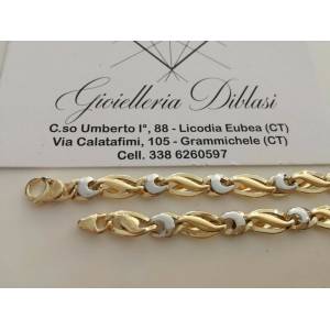 BRACCIALE In ORO 18 Karati 750% Uomo Donna Bicolore GIALLO BIANCO Maglia Catena - 1 2