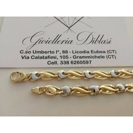 BRACCIALE In ORO 18 Karati 750% Uomo Donna Bicolore GIALLO BIANCO Maglia Catena - 2