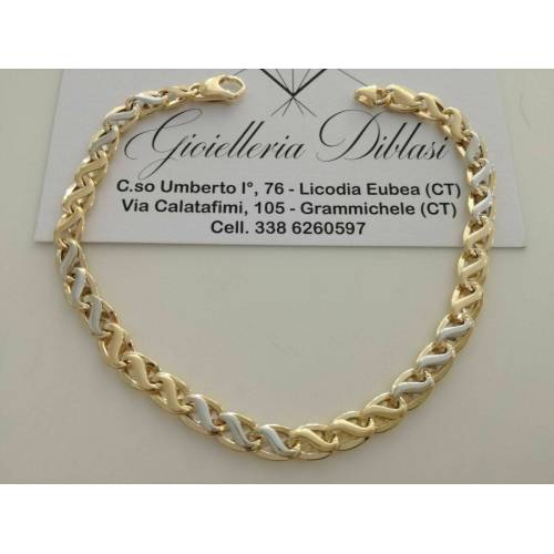 BRACCIALE Oro 18 Karati 750% Uomo Donna Unisex ORO GIALLO e BIANCO Bicolore - 1