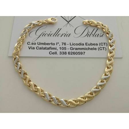 BRACCIALE Oro 18 Karati 750% Uomo Donna Unisex ORO GIALLO e BIANCO Bicolore - 1