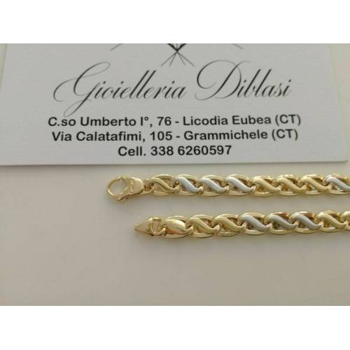 BRACCIALE Oro 18 Karati 750% Uomo Donna Unisex ORO GIALLO e BIANCO Bicolore - 2