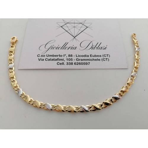 BRACCIALE In ORO 18 Karati 750% Uomo Donna Bicolore GIALLO BIANCO Maglia Catena - 1