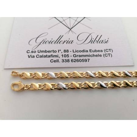 BRACCIALE In ORO 18 Karati 750% Uomo Donna Bicolore GIALLO BIANCO Maglia Catena - 2