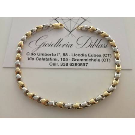 BRACCIALE In ORO 18 Karati 750% Uomo Donna Bicolore GIALLO BIANCO Maglia Catena - 1