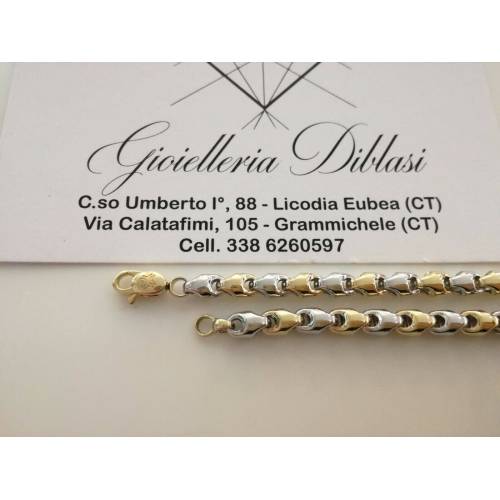 BRACCIALE In ORO 18 Karati 750% Uomo Donna Bicolore GIALLO BIANCO Maglia Catena - 2
