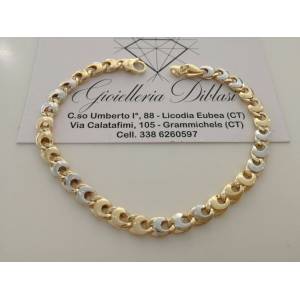 BRACCIALE In ORO 18 Karati 750% Uomo Donna Bicolore GIALLO BIANCO Maglia Catena - 1