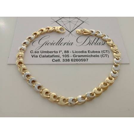 BRACCIALE In ORO 18 Karati 750% Uomo Donna Bicolore GIALLO BIANCO Maglia Catena - 1