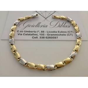 BRACCIALE In ORO 18 Karati 750% Uomo Donna Bicolore GIALLO BIANCO Maglia Catena - 1
