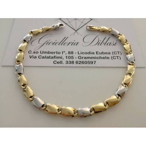 BRACCIALE In ORO 18 Karati 750% Uomo Donna Bicolore GIALLO BIANCO Maglia Catena - 1