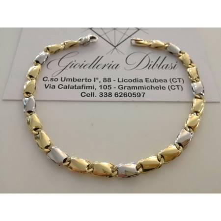 BRACCIALE In ORO 18 Karati 750% Uomo Donna Bicolore GIALLO BIANCO Maglia Catena - 1