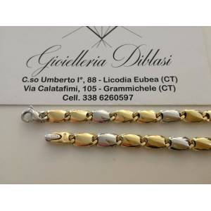 BRACCIALE In ORO 18 Karati 750% Uomo Donna Bicolore GIALLO BIANCO Maglia Catena - 1 2