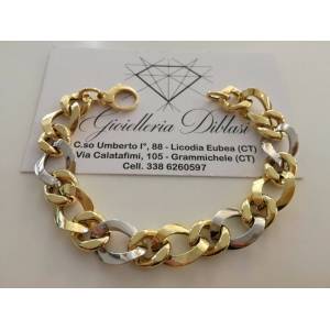 BRACCIALE In ORO 18 Karati 750% GIALLO BIANCO Donna Bicolore Maglia Ovali CATENA - 1