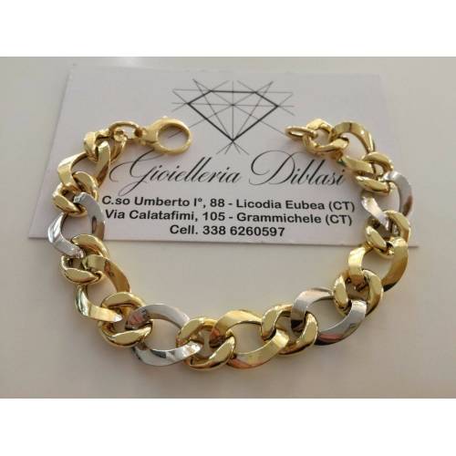 BRACCIALE In ORO 18 Karati 750% GIALLO BIANCO Donna Bicolore Maglia Ovali CATENA - 1