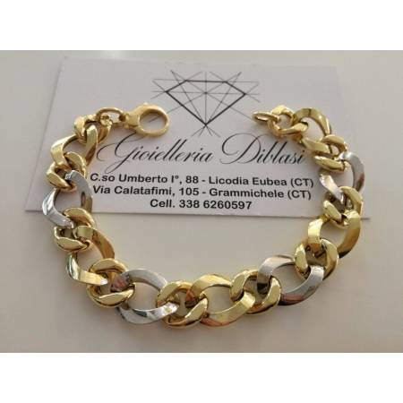BRACCIALE In ORO 18 Karati 750% GIALLO BIANCO Donna Bicolore Maglia Ovali CATENA - 1