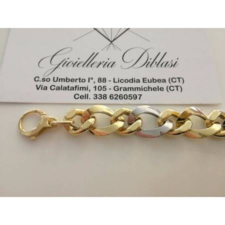 BRACCIALE In ORO 18 Karati 750% GIALLO BIANCO Donna Bicolore Maglia Ovali CATENA - 2