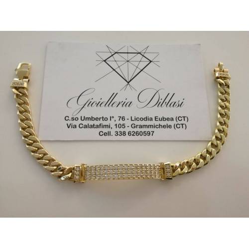 BRACCIALE ORO GIALLO 18 Karati 750%/1000 Uomo Donna Unisex Maglia CATENA Zaffiri - 1