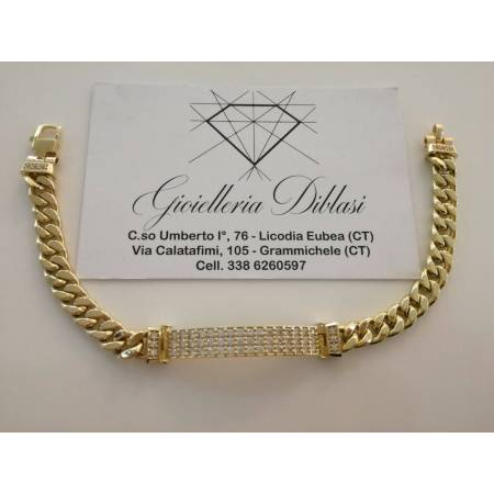 BRACCIALE ORO GIALLO 18 Karati 750%/1000 Uomo Donna Unisex Maglia CATENA Zaffiri - 1
