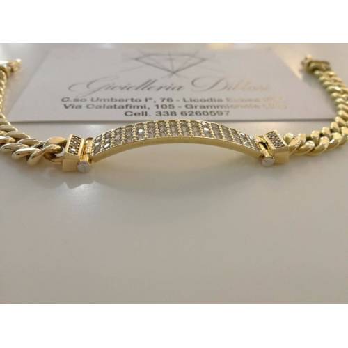 BRACCIALE ORO GIALLO 18 Karati 750%/1000 Uomo Donna Unisex Maglia CATENA Zaffiri - 2
